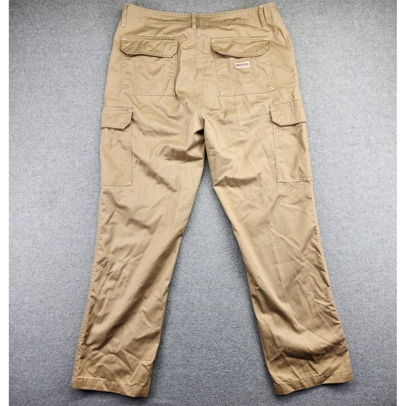 True Religion Pants Men's 34x32 Skater Baggy Cargo Wide Leg Flap Pockets Tan - Picture 3 of 9